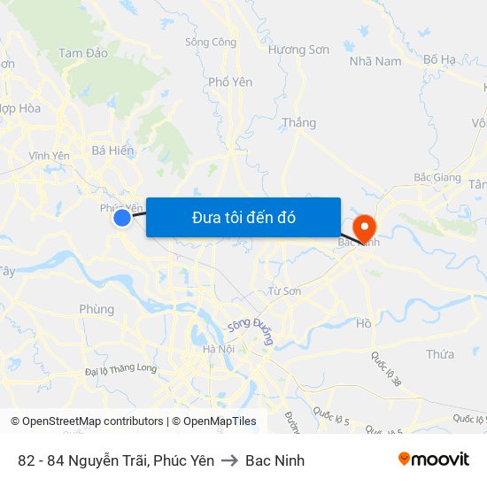 82 - 84 Nguyễn Trãi, Phúc Yên to Bac Ninh map