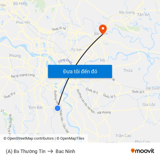 (A) Bx Thường Tín to Bac Ninh map