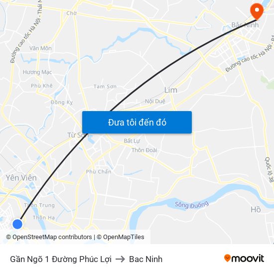 Gần Ngõ 1 Đường Phúc Lợi to Bac Ninh map