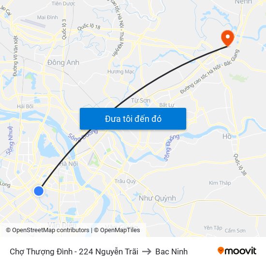 Chợ Thượng Đình - 224 Nguyễn Trãi to Bac Ninh map