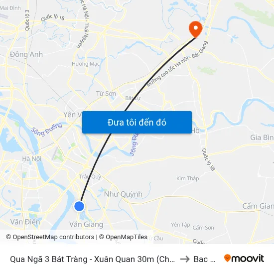 Qua Ngã 3 Bát Tràng - Xuân Quan 30m (Chiều Đi Hà Nội) to Bac Ninh map
