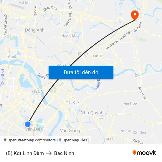 (B) Kđt Linh Đàm to Bac Ninh map