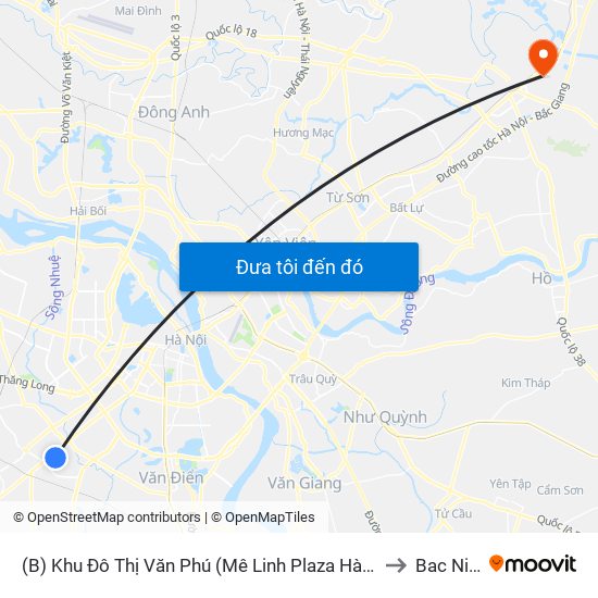 (B) Khu Đô Thị Văn Phú (Mê Linh Plaza Hà Đông) to Bac Ninh map