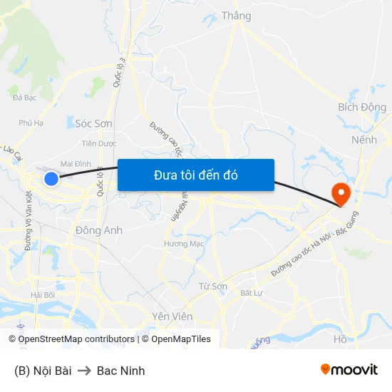 (B) Nội Bài to Bac Ninh map