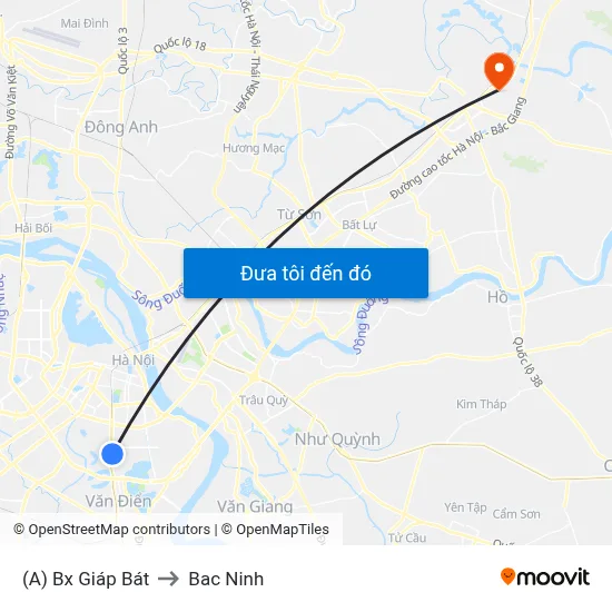 (A) Bx Giáp Bát to Bac Ninh map