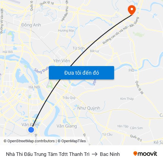 Nhà Thi Đấu Trung Tâm Tdtt Thanh Trì to Bac Ninh map