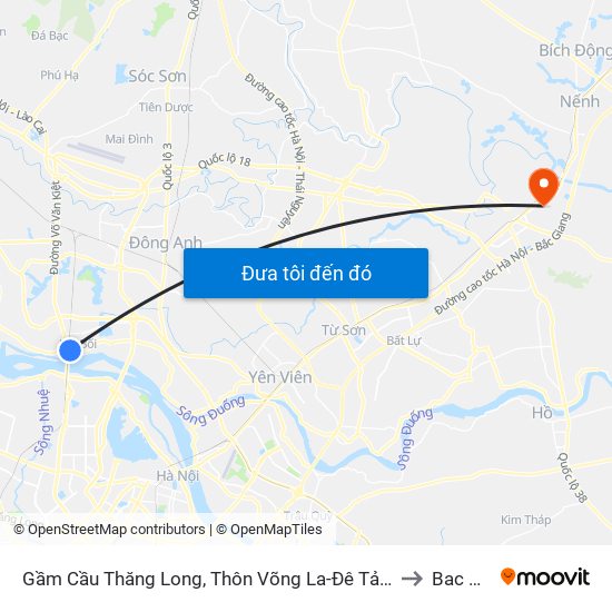 Gầm Cầu Thăng Long, Thôn Võng La-Đê Tả Sồng Hồng to Bac Ninh map