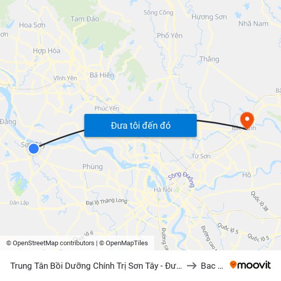 Trung Tân Bồi Dưỡng Chính Trị Sơn Tây - Đường Trưng Vương to Bac Ninh map