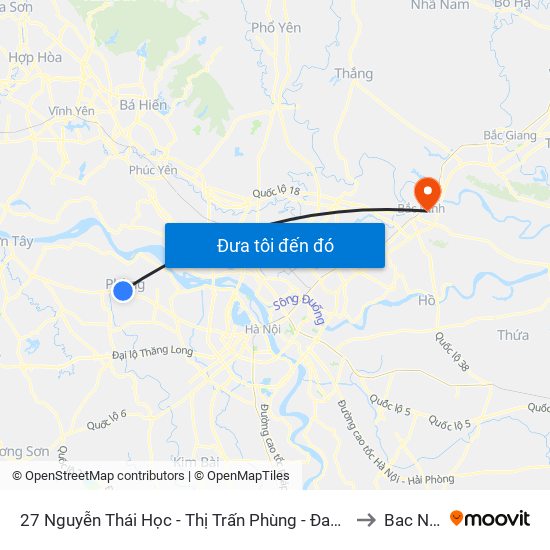 27 Nguyễn Thái Học - Thị Trấn Phùng - Đan Phượng to Bac Ninh map