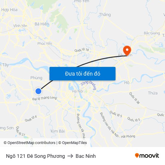 Ngõ 121 Đê Song Phương to Bac Ninh map