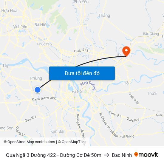 Qua Ngã 3 Đường 422 - Đường Cơ Đê 50m to Bac Ninh map