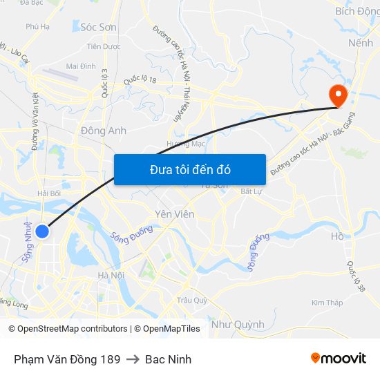 Phạm Văn Đồng 189 to Bac Ninh map