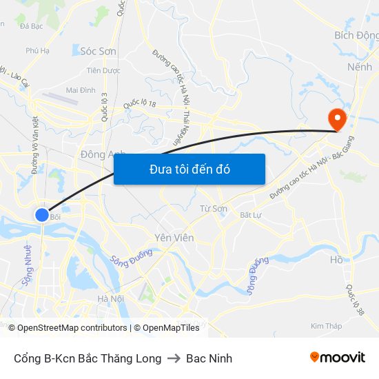 Cổng B-Kcn Bắc Thăng Long to Bac Ninh map
