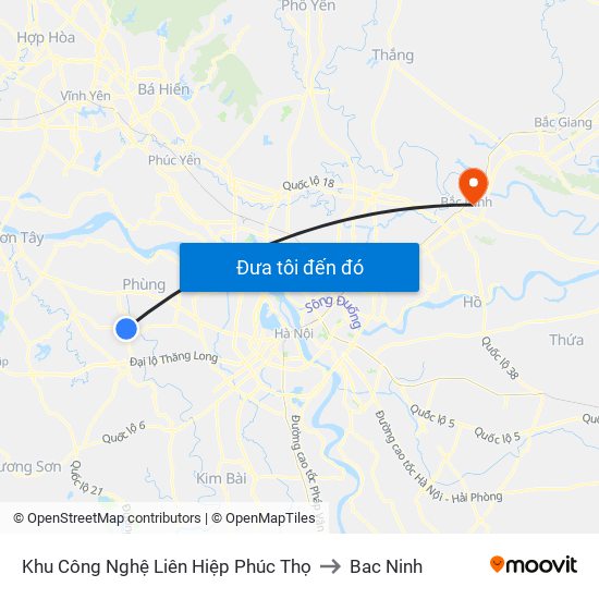 Khu Công Nghệ Liên Hiệp Phúc Thọ to Bac Ninh map