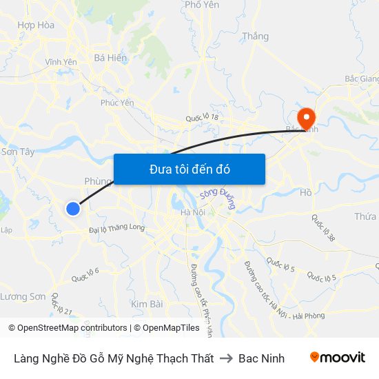 Làng Nghề Đồ Gỗ Mỹ Nghệ Thạch Thất to Bac Ninh map