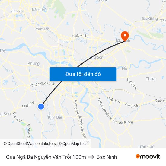 Qua Ngã Ba Nguyễn Văn Trỗi 100m to Bac Ninh map