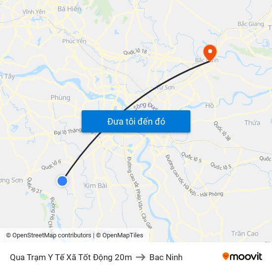 Qua Trạm Y Tế Xã Tốt Động 20m to Bac Ninh map