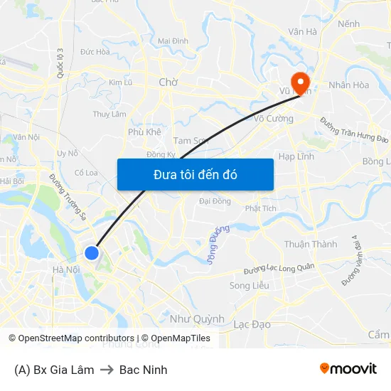 (A) Bx Gia Lâm to Bac Ninh map