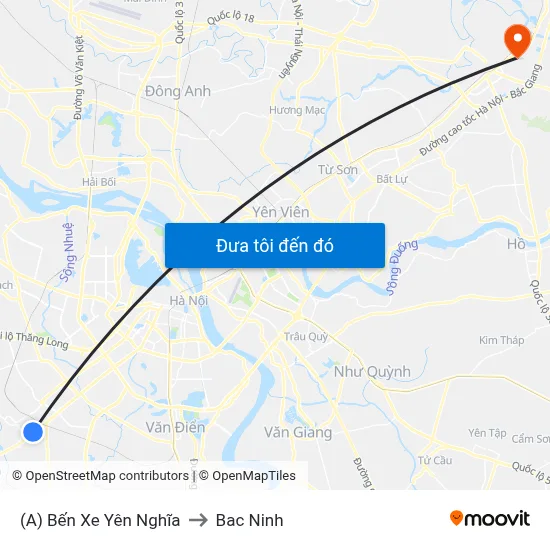 (A) Bến Xe Yên Nghĩa to Bac Ninh map