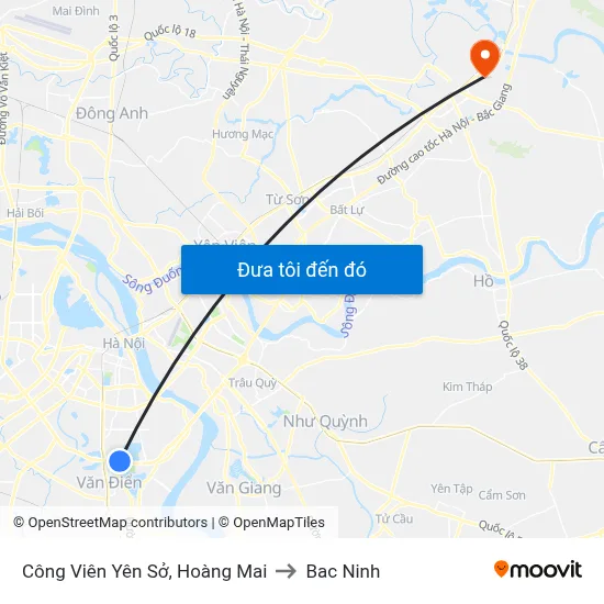 Công Viên Yên Sở, Hoàng Mai to Bac Ninh map