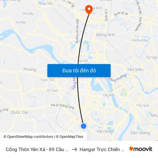 Cổng Thôn Yên Xá - 89 Cầu Bươu to Hangar Trực Chiến E921 map