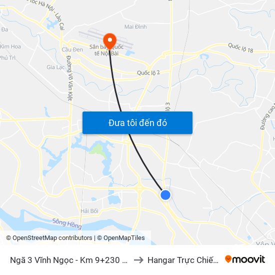 Ngã 3 Vĩnh Ngọc - Km 9+230 Quốc Lộ 3 to Hangar Trực Chiến E921 map