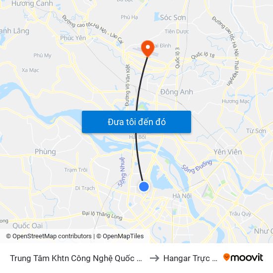 Trung Tâm Khtn Công Nghệ Quốc Gia - 18 Hoàng Quốc Việt to Hangar Trực Chiến E921 map