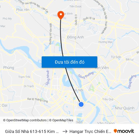 Giữa Số Nhà 613-615 Kim Ngưu to Hangar Trực Chiến E921 map