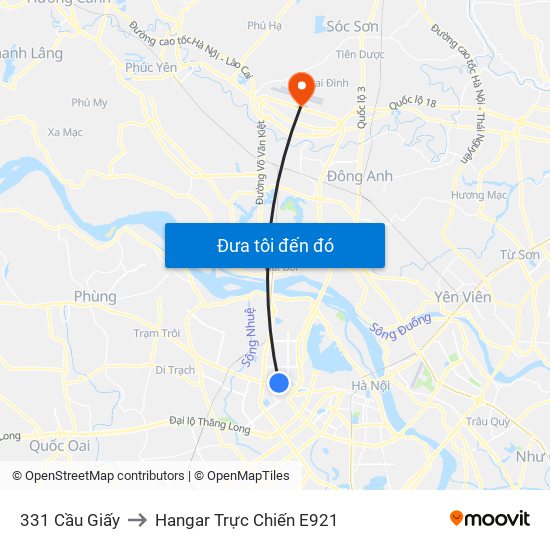 331 Cầu Giấy to Hangar Trực Chiến E921 map