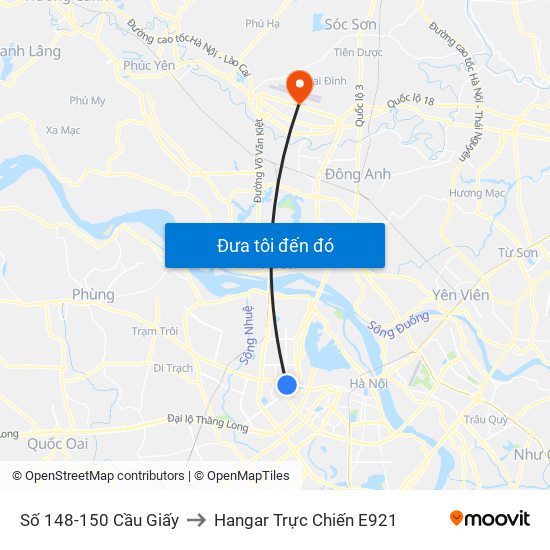 Số 148-150 Cầu Giấy to Hangar Trực Chiến E921 map