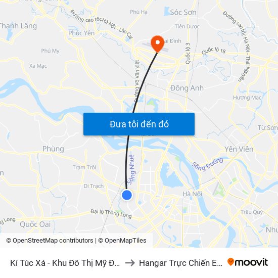 Kí Túc Xá - Khu Đô Thị Mỹ Đình II to Hangar Trực Chiến E921 map