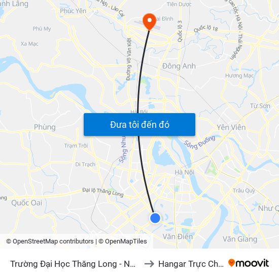 Trường Đại Học Thăng Long - Nghiêm Xuân Yêm to Hangar Trực Chiến E921 map