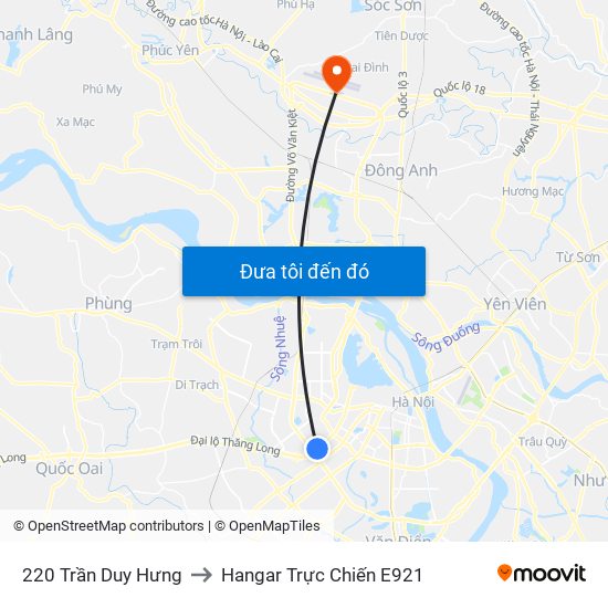 220 Trần Duy Hưng to Hangar Trực Chiến E921 map