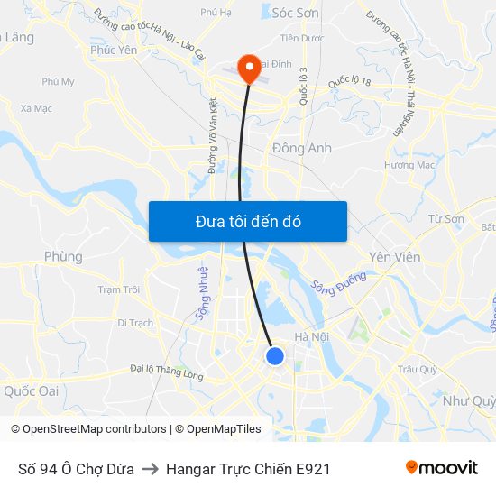 Số 94 Ô Chợ Dừa to Hangar Trực Chiến E921 map
