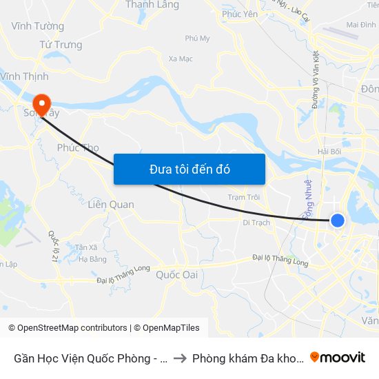 Gần Học Viện Quốc Phòng - 91 Hoàng Quốc Việt to Phòng khám Đa khoa THIÊN PHÚC. map