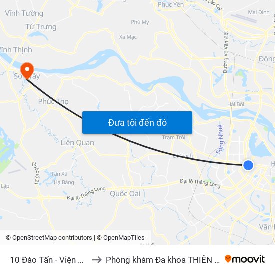 10 Đào Tấn - Viện Vật Lý to Phòng khám Đa khoa THIÊN PHÚC. map