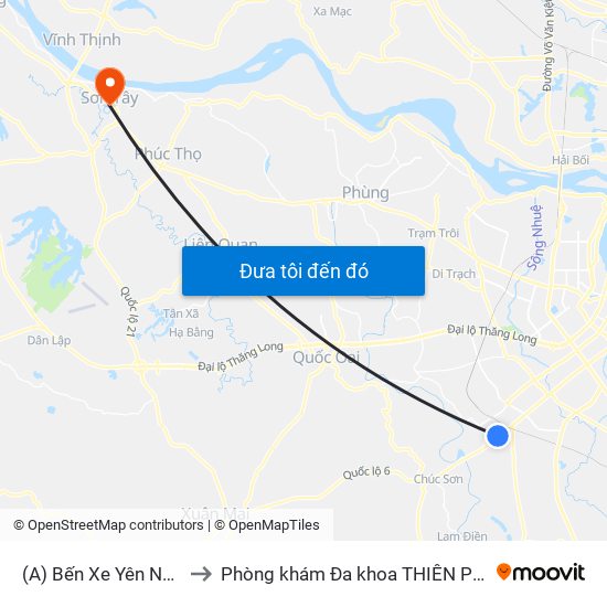 (A) Bến Xe Yên Nghĩa to Phòng khám Đa khoa THIÊN PHÚC. map