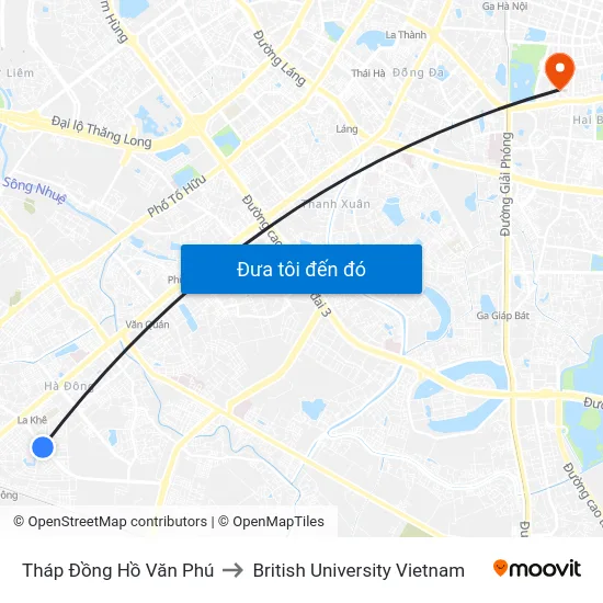 Tháp Đồng Hồ Văn Phú to British University Vietnam map