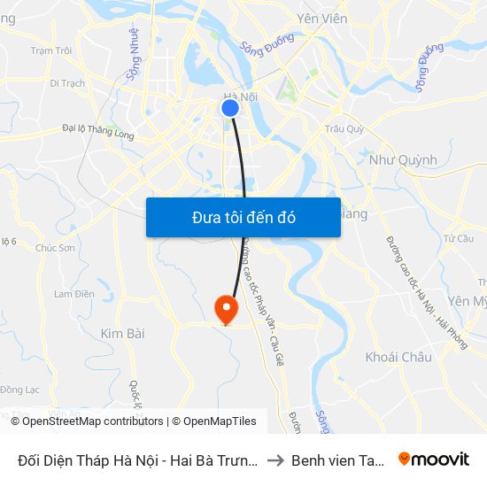 Đối Diện Tháp Hà Nội - Hai Bà Trưng (Cạnh 56 Hai Bà Trưng) to Benh vien Tam than TW1 map