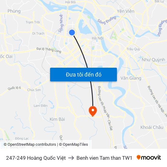 247-249 Hoàng Quốc Việt to Benh vien Tam than TW1 map