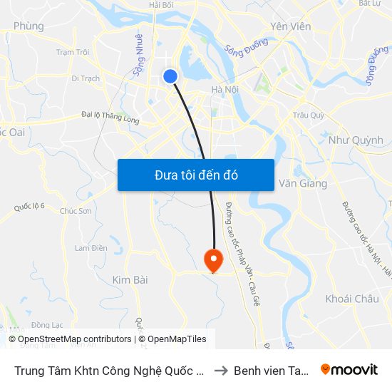 Trung Tâm Khtn Công Nghệ Quốc Gia - 18 Hoàng Quốc Việt to Benh vien Tam than TW1 map