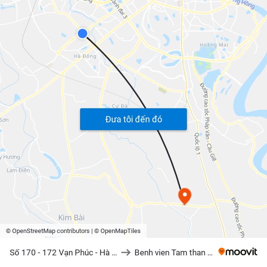 Số 170 - 172 Vạn Phúc - Hà Đông to Benh vien Tam than TW1 map