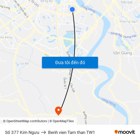Số 377 Kim Ngưu to Benh vien Tam than TW1 map
