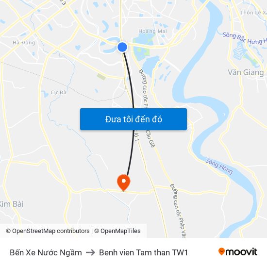 Bến Xe Nước Ngầm to Benh vien Tam than TW1 map