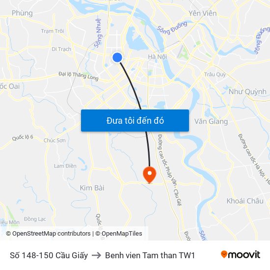 Số 148-150 Cầu Giấy to Benh vien Tam than TW1 map