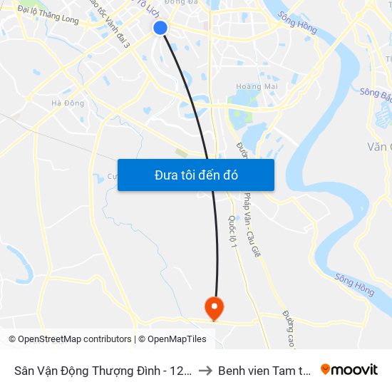 Sân Vận Động Thượng Đình - 129 Nguyễn Trãi to Benh vien Tam than TW1 map