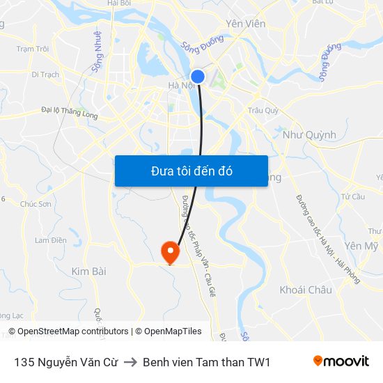 135 Nguyễn Văn Cừ to Benh vien Tam than TW1 map