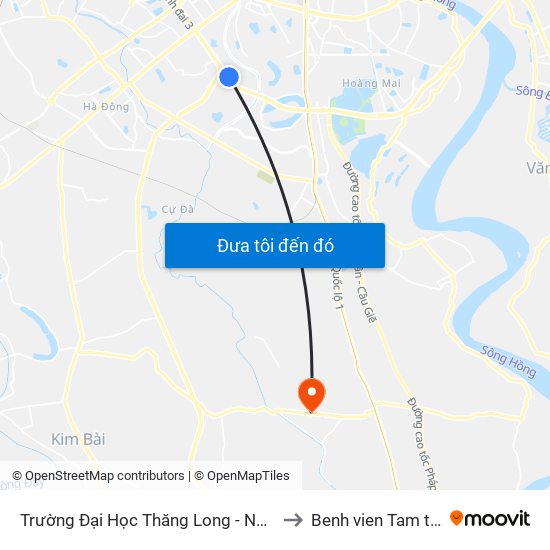 Trường Đại Học Thăng Long - Nghiêm Xuân Yêm to Benh vien Tam than TW1 map