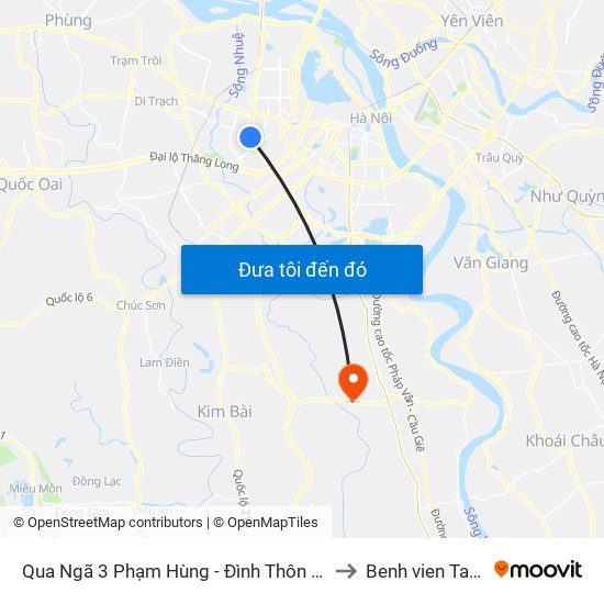 Qua Ngã 3 Phạm Hùng - Đình Thôn (Hướng Đi Phạm Văn Đồng) to Benh vien Tam than TW1 map