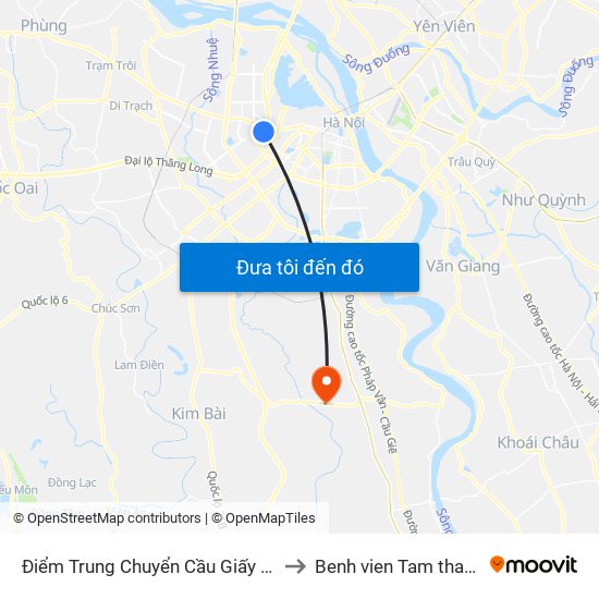 Điểm Trung Chuyển Cầu Giấy - Gtvt 02 to Benh vien Tam than TW1 map